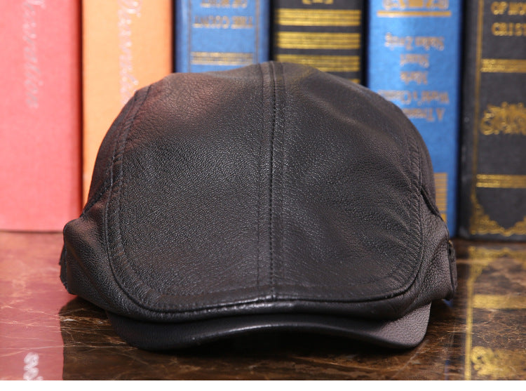 Spring and autumn men's single leather hat genuine leather sheepskin casual duckbill cap