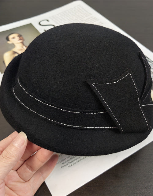 Autumn and winter wool hat retro beret elegant fashion bow basin hat