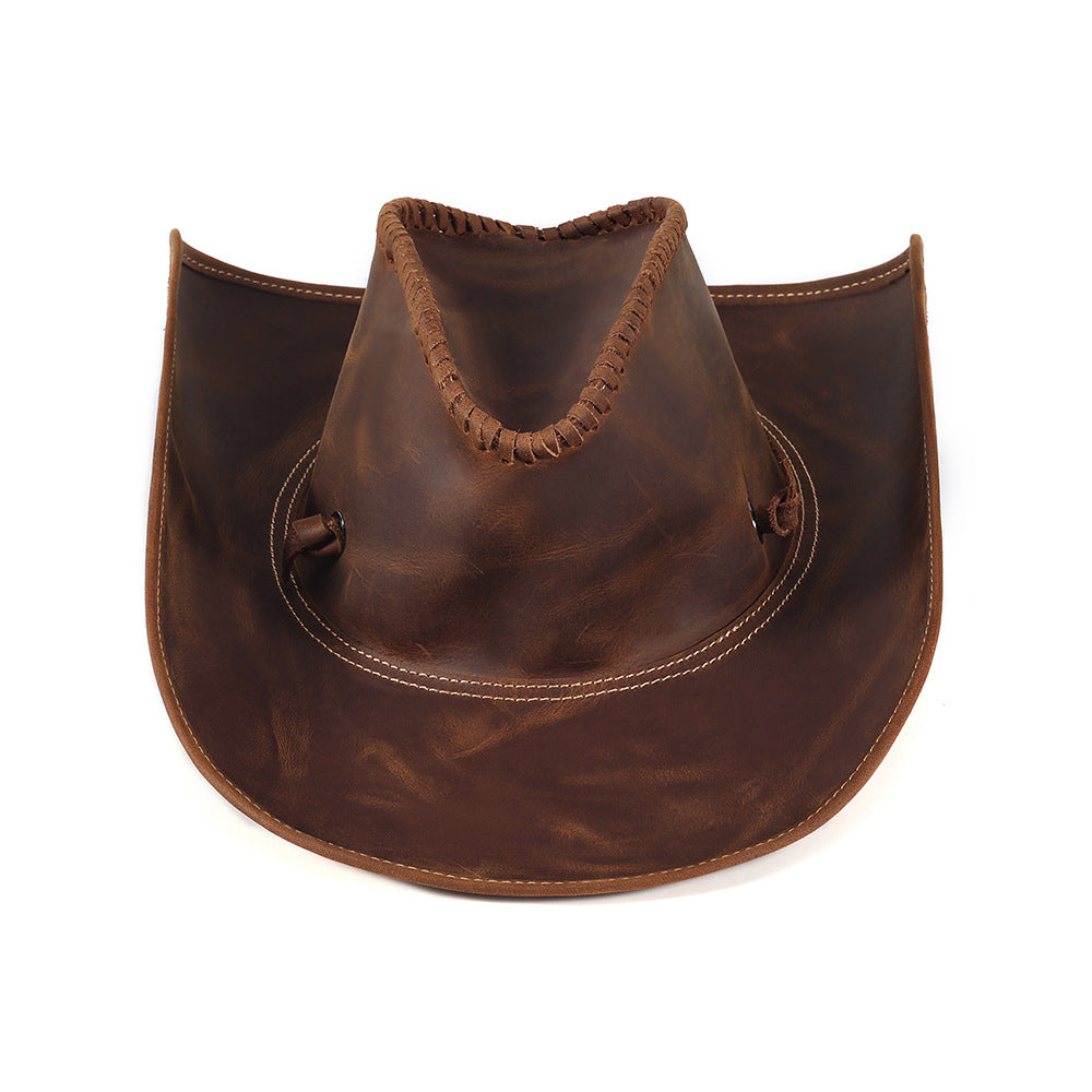 Men's genuine leather hat western cowboy personality cowhide knight hat European and American retro sun hat men