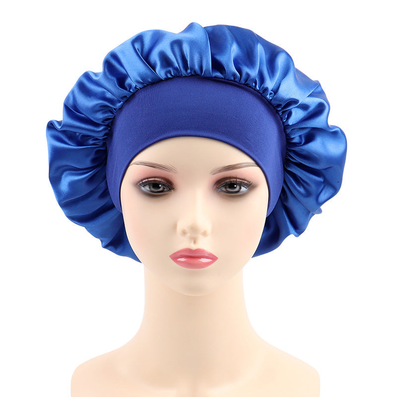 Elastic wide brim sleeping hat fashionable solid color women's hair care hat