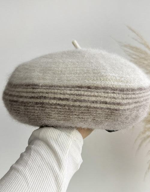 Autumn and winter retro literary style pinstripe fashion versatile knitted beret wool