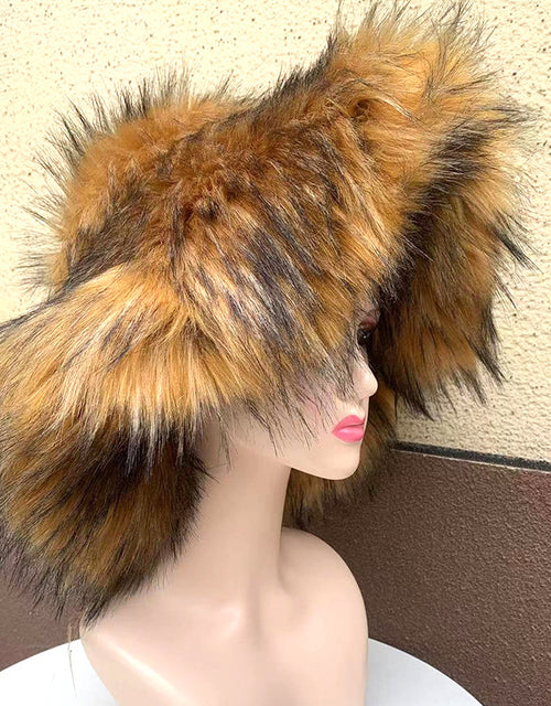 Fur hat large brim basin hat women's winter warm thick fur hat