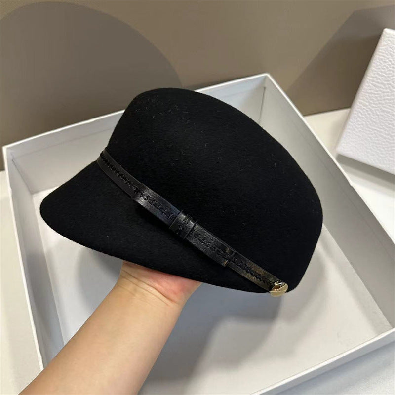 Retro leather bow wool navy hat simple and fashionable face-modifying duckbill hat