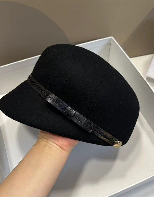 Retro leather bow wool navy hat simple and fashionable face-modifying duckbill hat