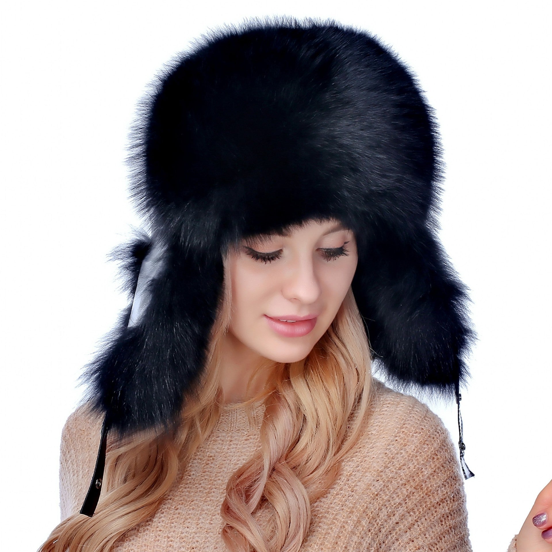 Winter men's and women's fox fur hats fur hats fashionable thick ear protection hats