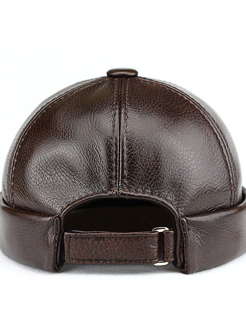 Men's cowhide brimless hat round top melon-shaped hat