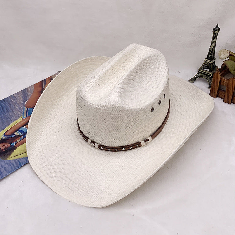 Hard shell five-point straw hand-woven western cowboy hat knight hat beach sun hat sun hat