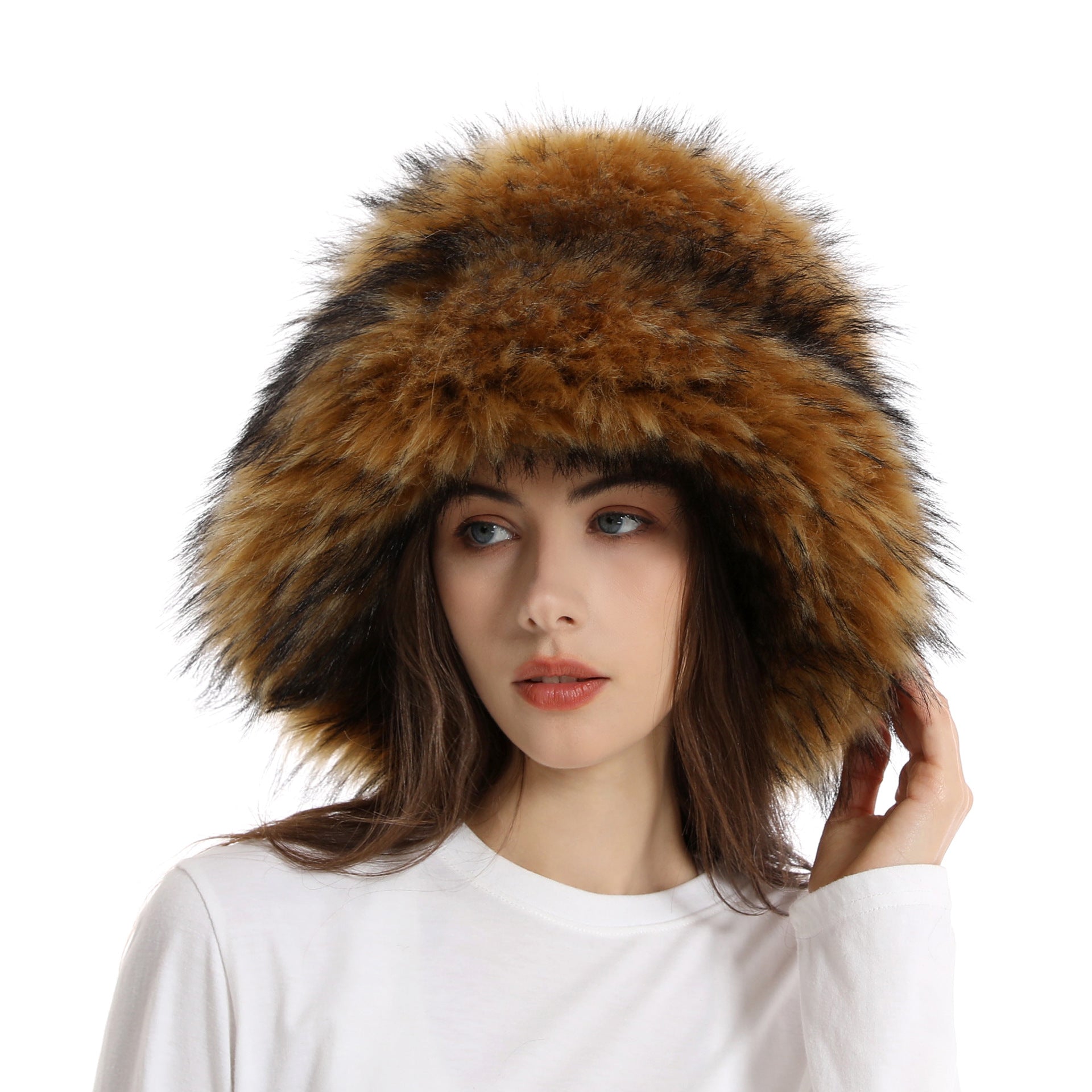 Fashion large brim bucket hat for women winter fur warm thick imitation fur hat