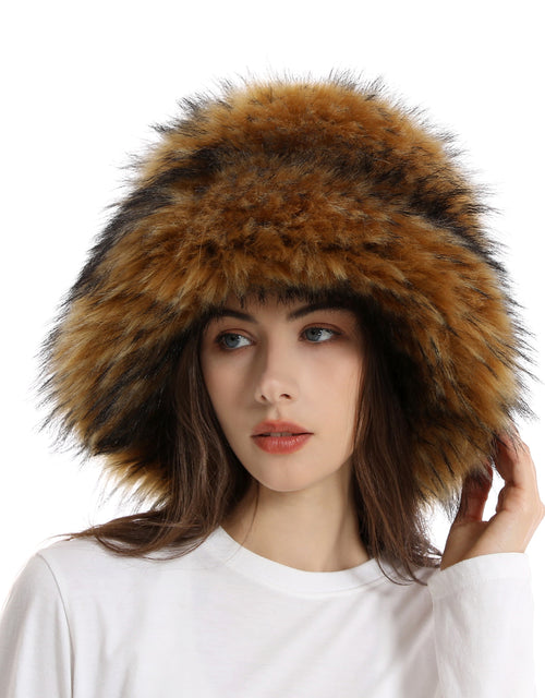 Fashion large brim bucket hat for women winter fur warm thick imitation fur hat