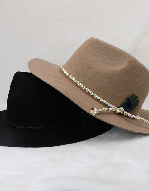 Cowboy hat wool felt hat western peacock feather gentleman hat jazz hat