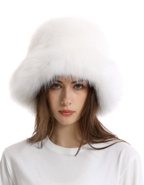 Fisherman hat winter women's solid color large brim basin hat long fur thick warm hat