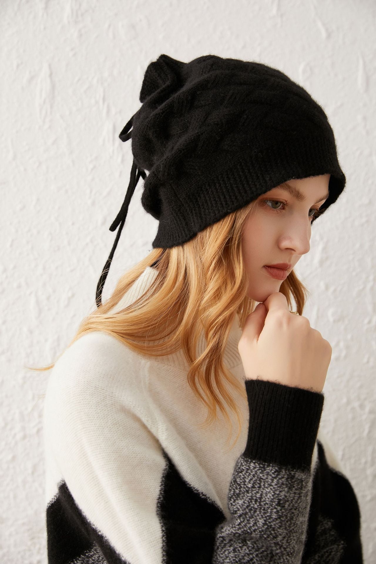 Winter two-purpose cashmere hat scarf neckband women's drawstring wool knitted hat