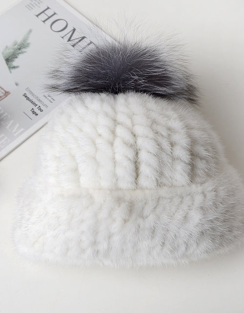 Women's Winter Warm Thick Earmuffs Fox Ball Hat Mink Fur Braided Hat