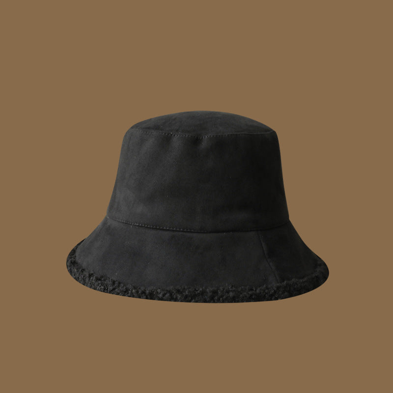 Autumn and winter hats for women lambskin fashionable warm double-sided fisherman hat solid color versatile plush bucket hat