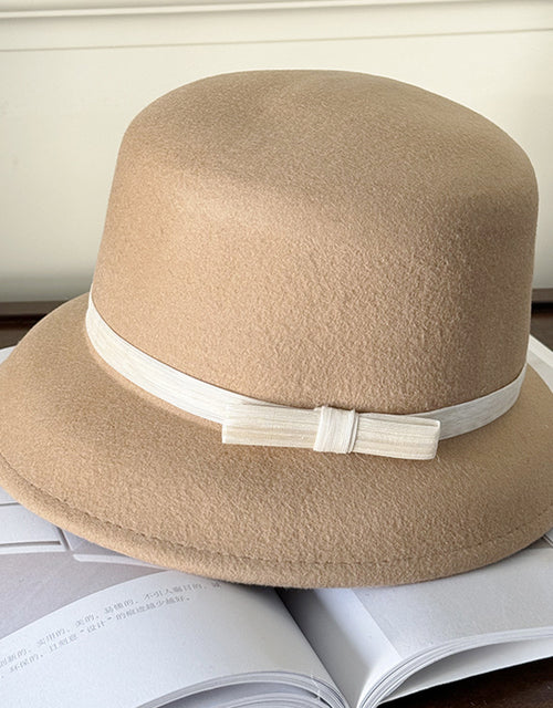 Linen Bow Wool Basin Hat Women's Top Hat Bucket Hat