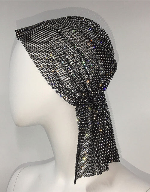 Women's mesh sparkling diamond elastic fishnet hat personality fashion bursting diamond fishnet headscarf hat