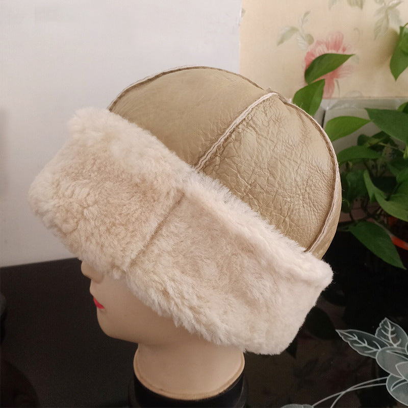 Sheepskin hat pure handmade fur hat winter cold and windproof plus velvet warm earmuffs