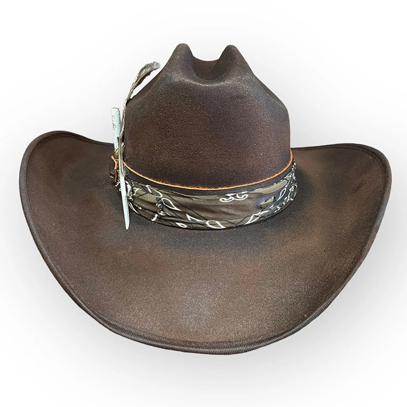 Retro distressed cowboy hat fashion pure wool outdoor sheep felt hat