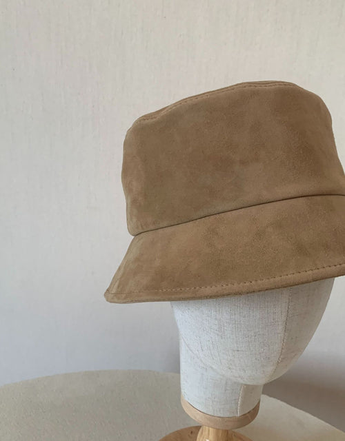 Sheepskin genuine leather solid color flat hat autumn and winter fisherman bucket hat beret