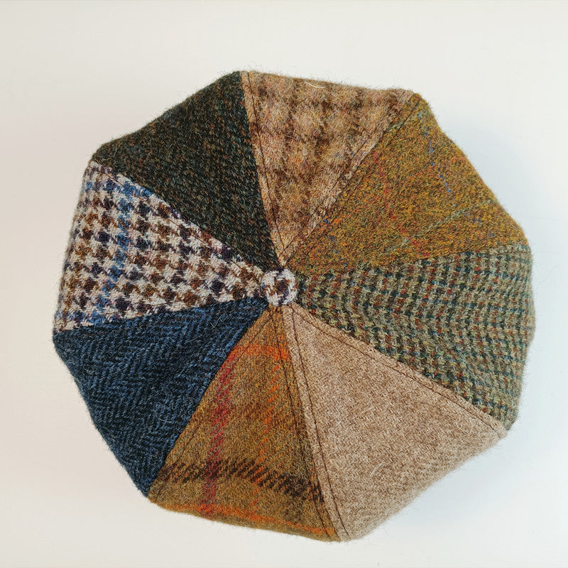 Autumn and winter wool British retro plaid beret octagonal hat bucket hat