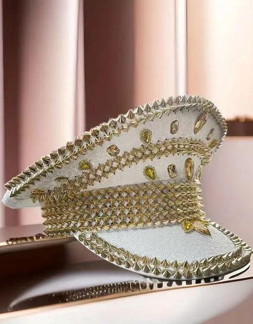 All-match temperament gold rhinestone rivet sequin flat cap