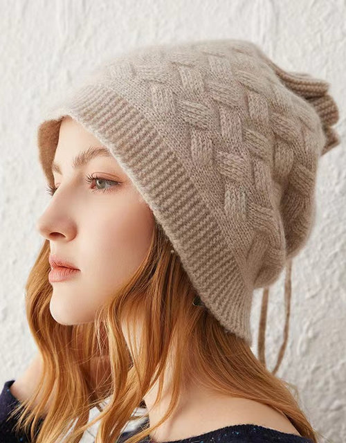 Thickened cashmere drawstring hat knitted hat autumn and winter pile hat