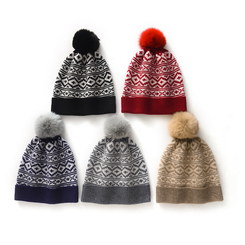 Autumn and winter cashmere hat wool ball hat warm head cover ear protection cashmere knitted hat