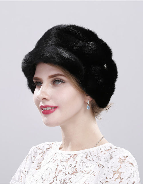 Women's fur hat winter warm duckbill hat with diamond