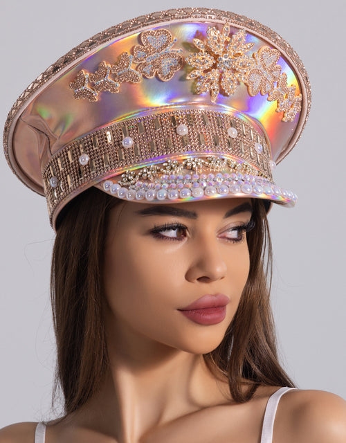 Fashion hat with diamonds and diamond hood flat hat