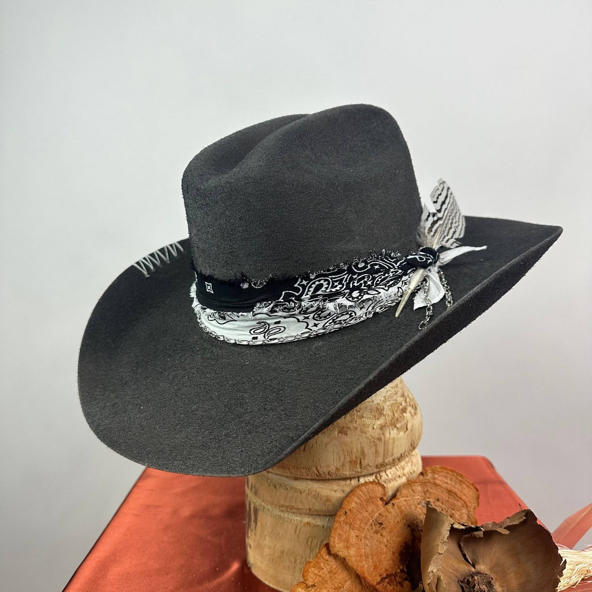 Cowboy hat with ribbon decoration pure wool cowboy felt hat western sheep felt cowboy hat