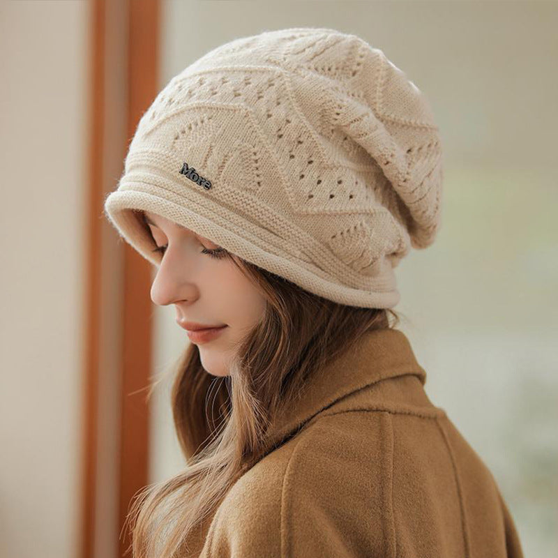 Fashionable double layer hat for women autumn and winter warm all-match knitted hat