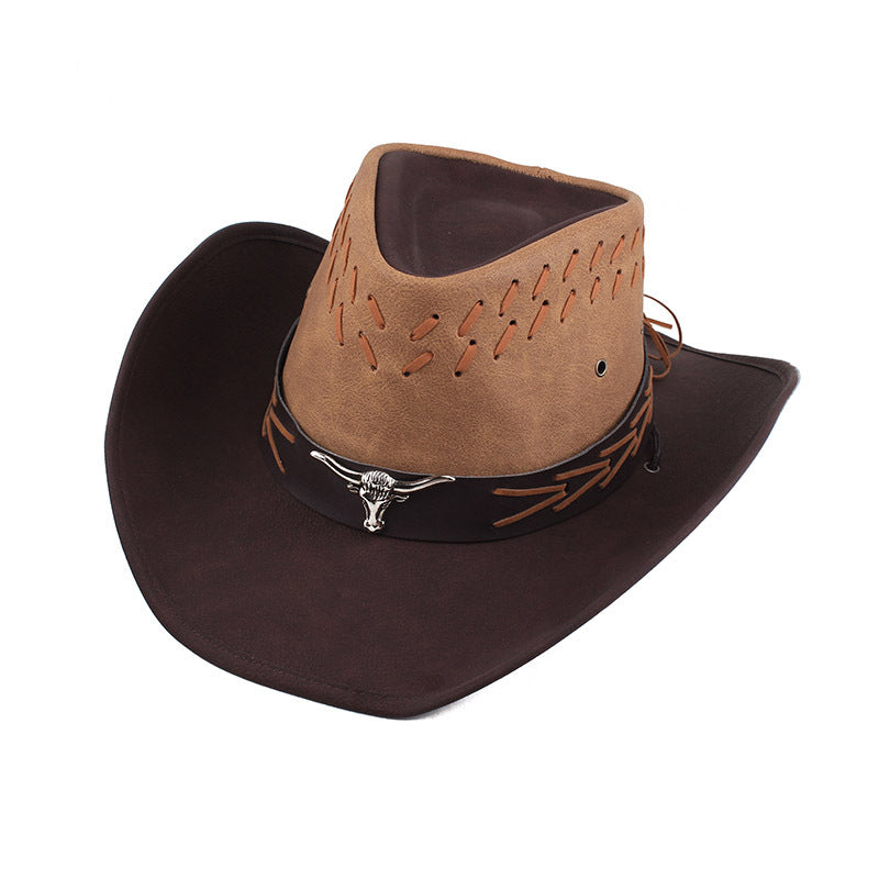 Vintage distressed leather men's and women's large brim riding hat travel cowboy hat sun protection