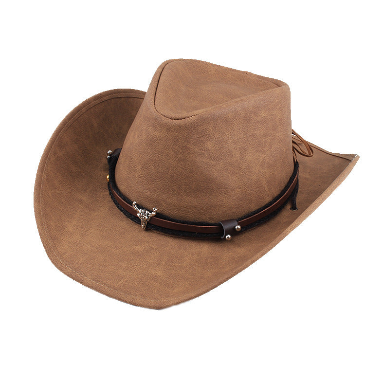 Vintage distressed leather men's and women's large brim riding hat travel cowboy hat sun protection