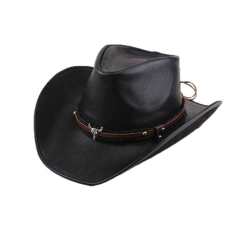 Vintage distressed leather men's and women's large brim riding hat travel cowboy hat sun protection