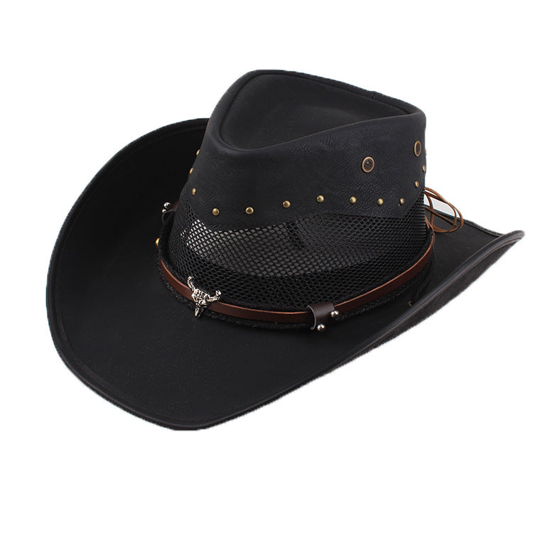 Vintage distressed leather men's and women's large brim riding hat travel cowboy hat sun protection