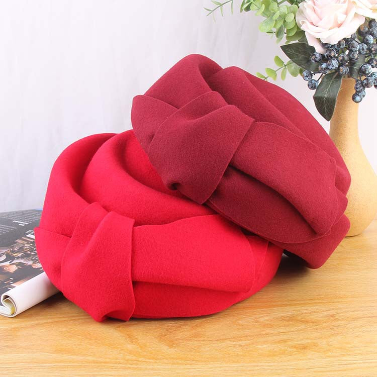 Women's Autumn and Winter Elegant Bow Wool Beret Retro Fashion Hat