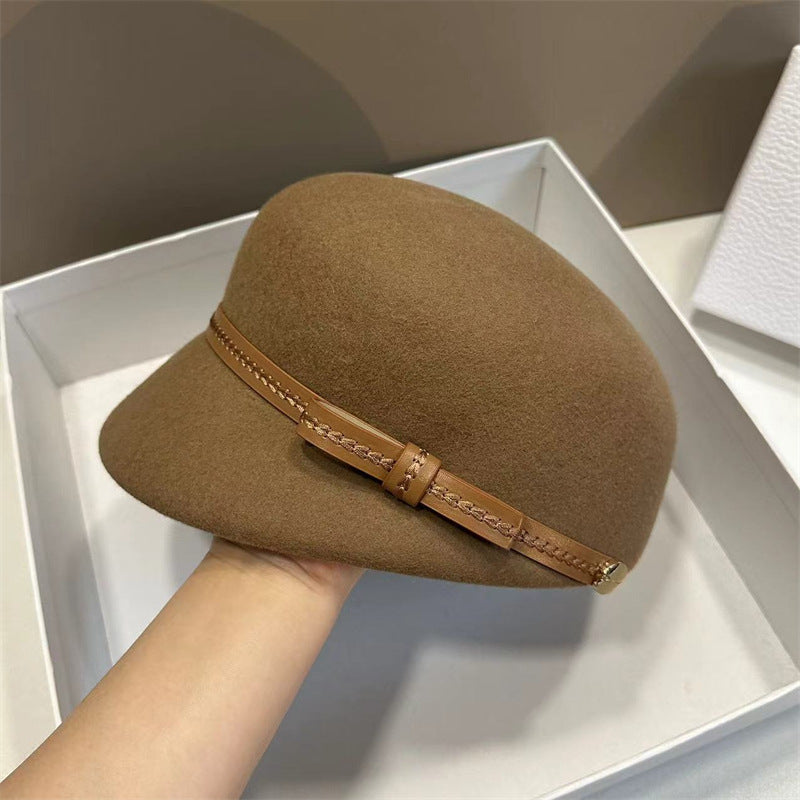 Retro leather bow wool navy hat simple and fashionable face-modifying duckbill hat