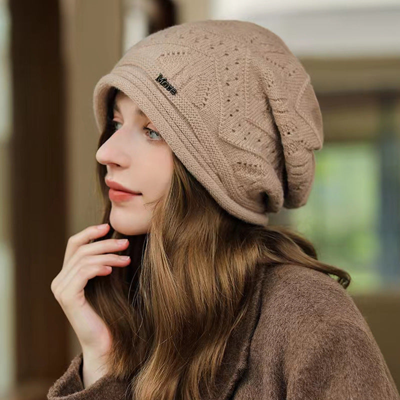 Fashionable double layer hat for women autumn and winter warm all-match knitted hat