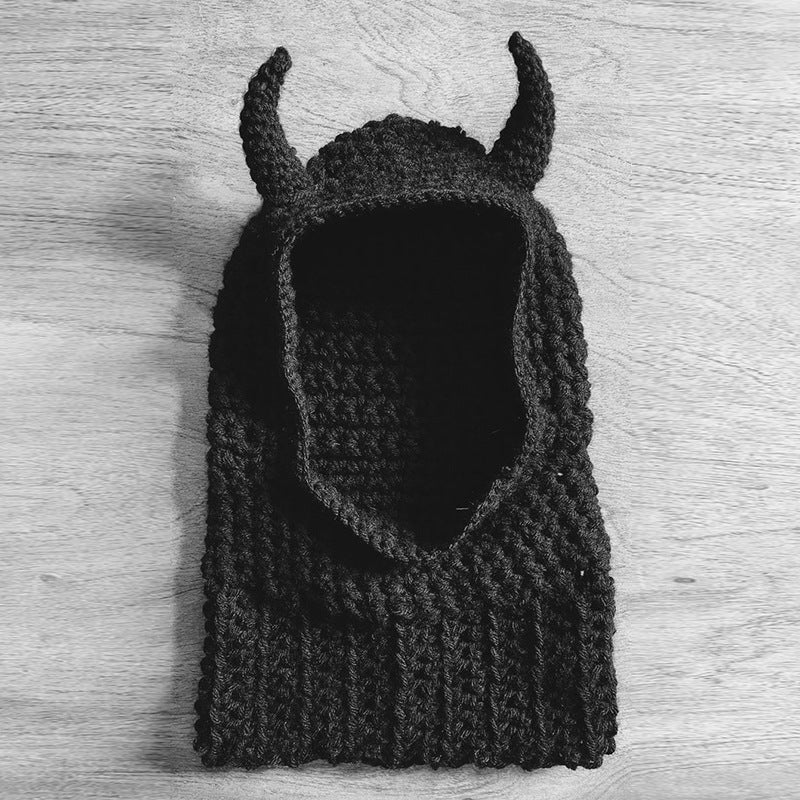 Autumn and winter Halloween funny knitted horn hat fashionable warm wool hat