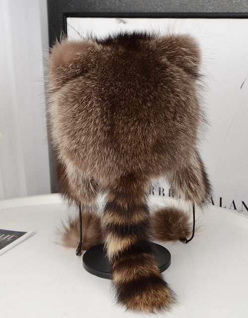 Real fur raccoon hat for girls, children, adults, ear protection, cold-proof Lei Feng hat