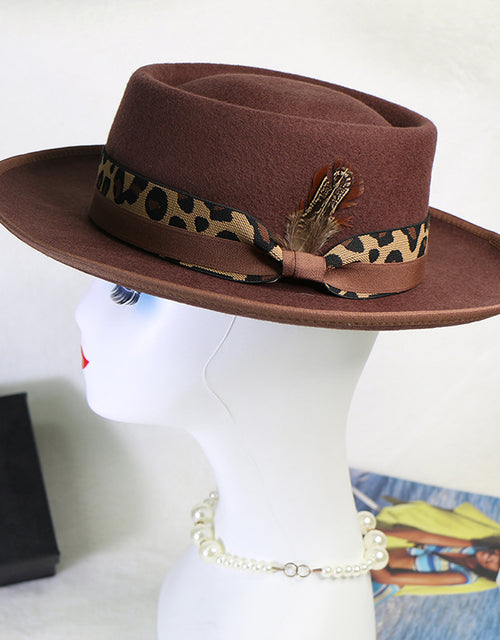 Wide Brim Retro Wool Flat Top Hat Autumn and Winter Felt Hat