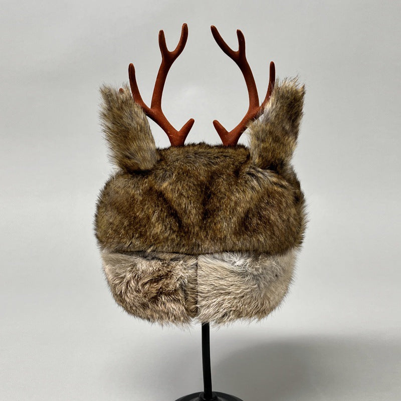 Winter Simulation Fawn Antlers Adult Hat Faux Fur Children's Unicorn Hat