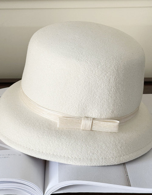 Linen Bow Wool Basin Hat Women's Top Hat Bucket Hat