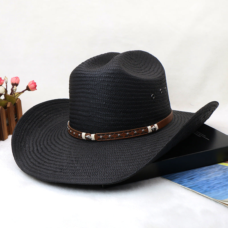 Hard shell five-point straw hand-woven western cowboy hat knight hat beach sun hat sun hat