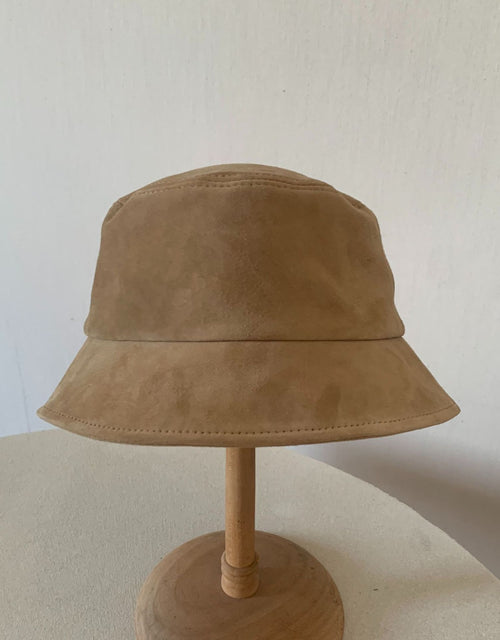 Sheepskin genuine leather solid color flat hat autumn and winter fisherman bucket hat beret