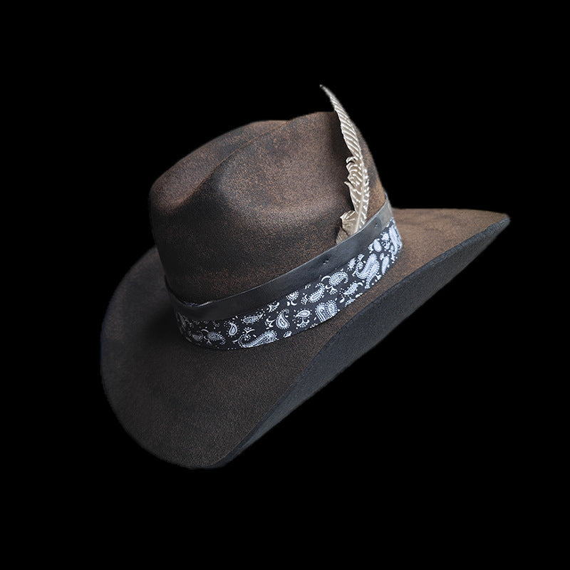 Retro distressed cowboy hat fashion pure wool outdoor sheep felt hat