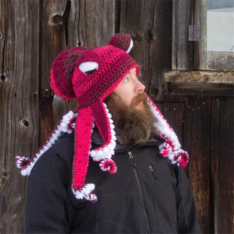 Octopus hat tricky funny octopus head cover warm crochet wool hat