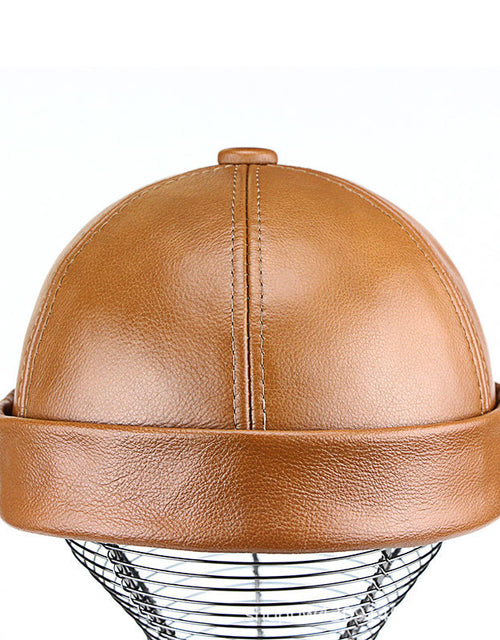 Men's cowhide brimless hat round top melon-shaped hat