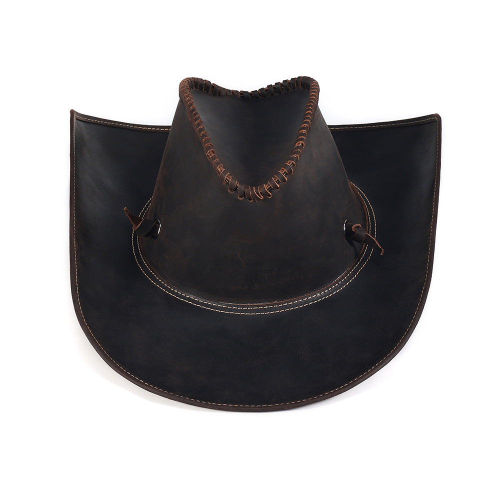 Men's genuine leather hat western cowboy personality cowhide knight hat European and American retro sun hat men