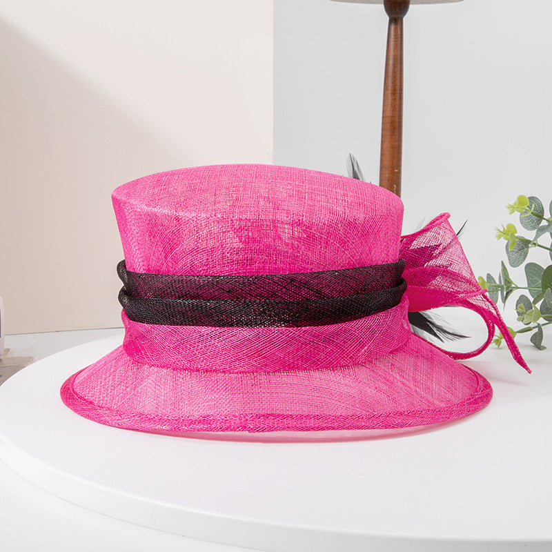 Retro high-end hat for women spring and summer elegant linen hat sun hat